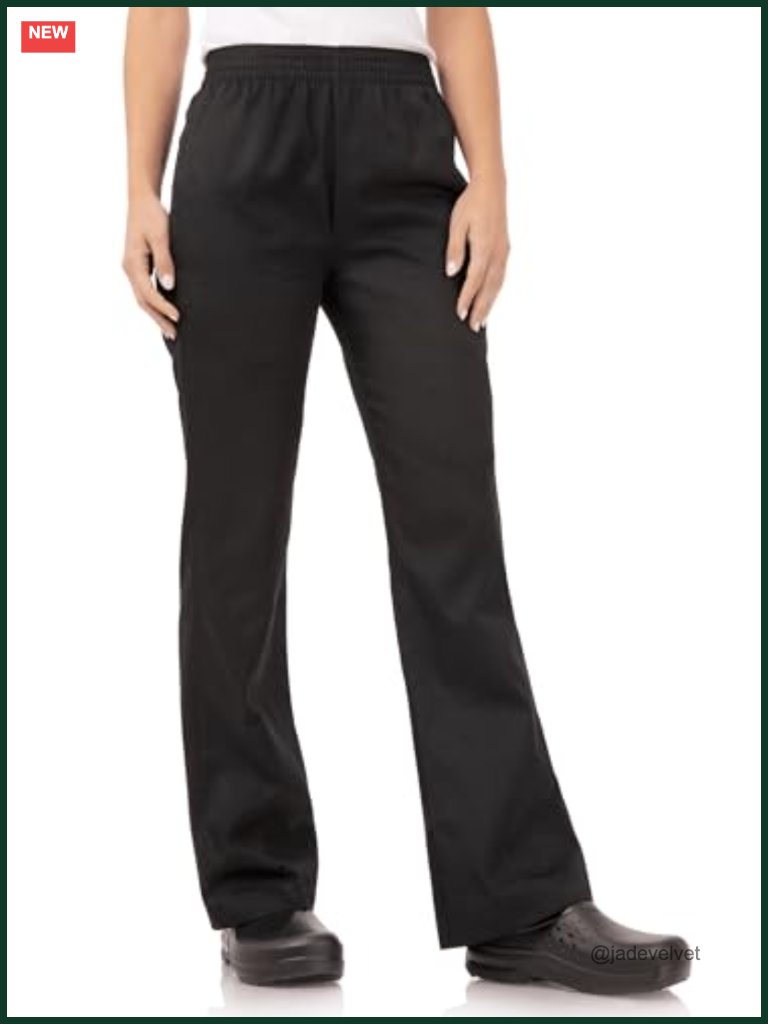 Women's Chef Pants Elastic Waistband Baggy Fit Double-Needle Stitching